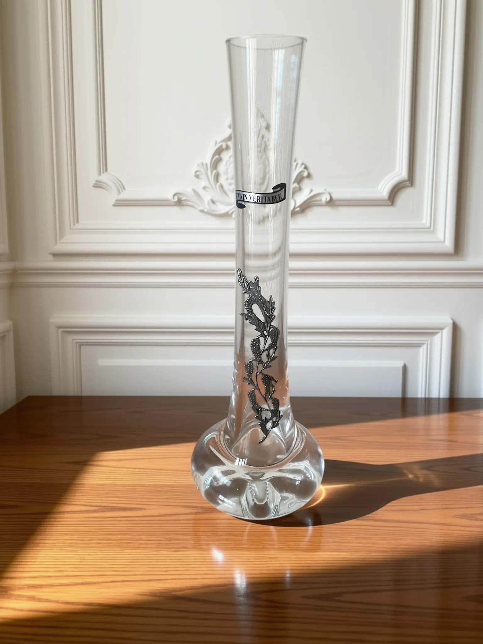 Single flower vase decorated in pewter