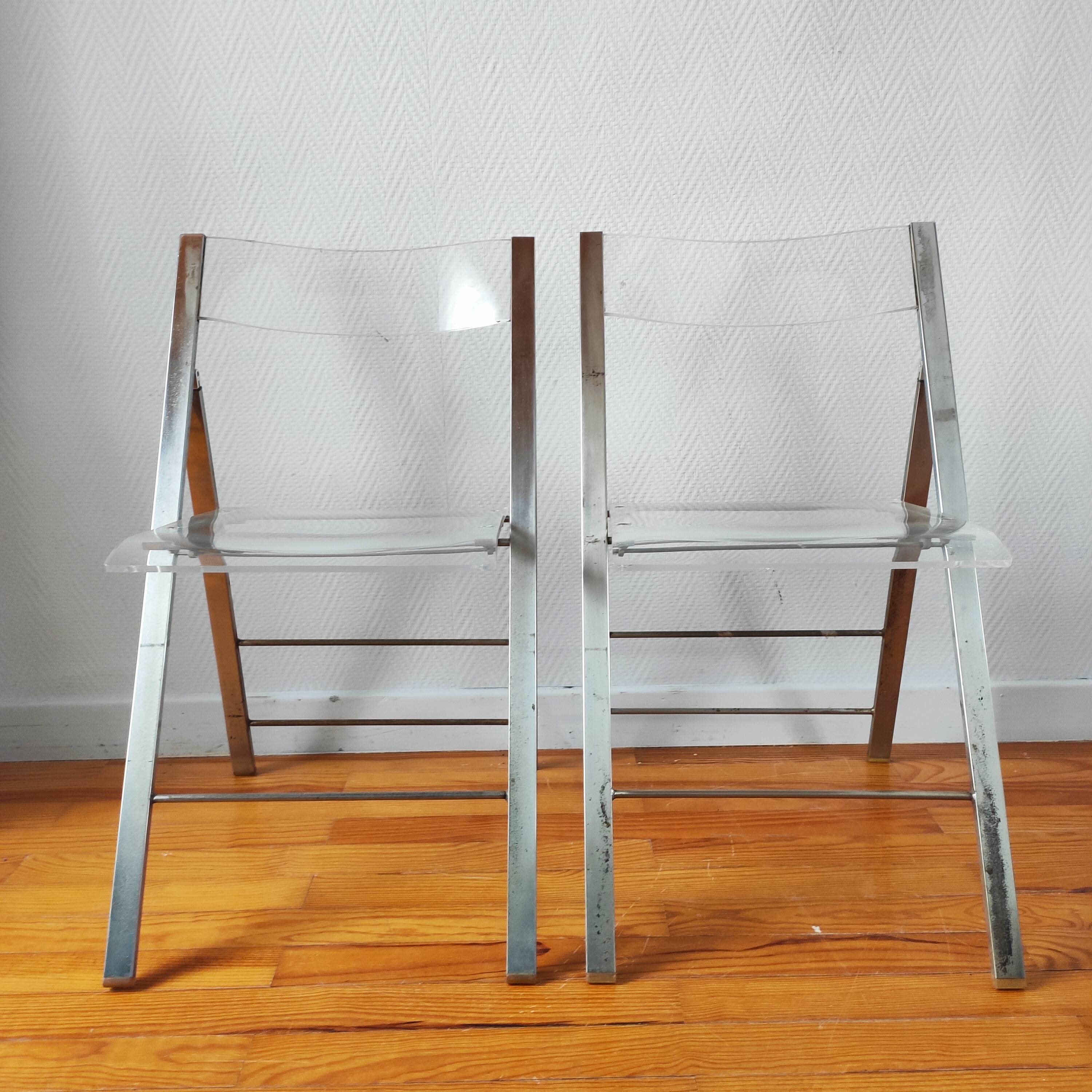Pair of vintage 1970s plexiglass folding chairs