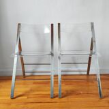 Pair of vintage plexiglass folding chairs 1970