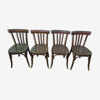 Set of 4 wooden bistro chairs - vintage - old