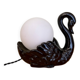 Vintage lamp, black ceramic swan and white opaline globe