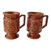 Paire de mugs en céramique sur pied vintage des années 1970 – style poterie britannique rétro