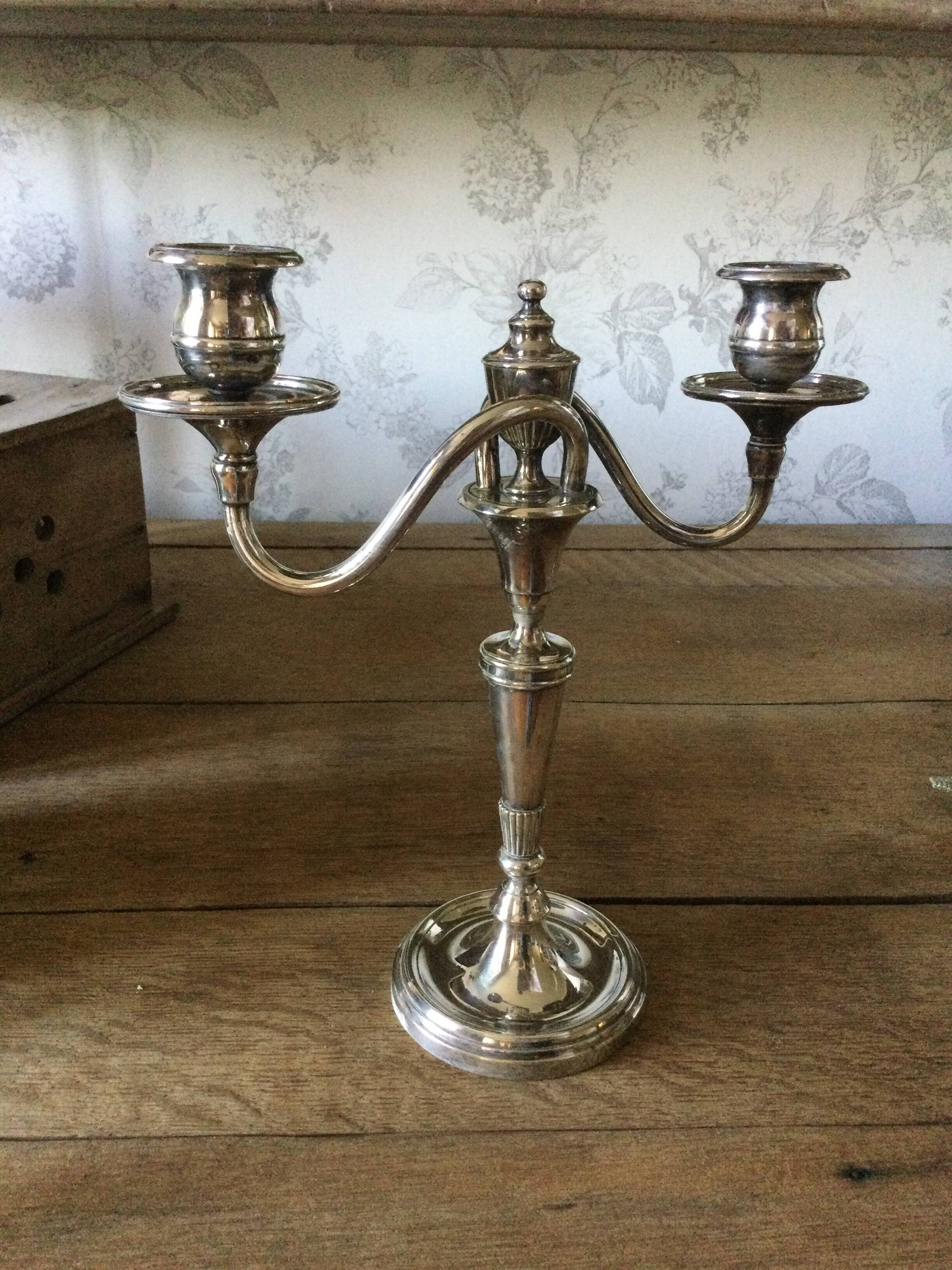 Antique silver metal candle holder 2 branches