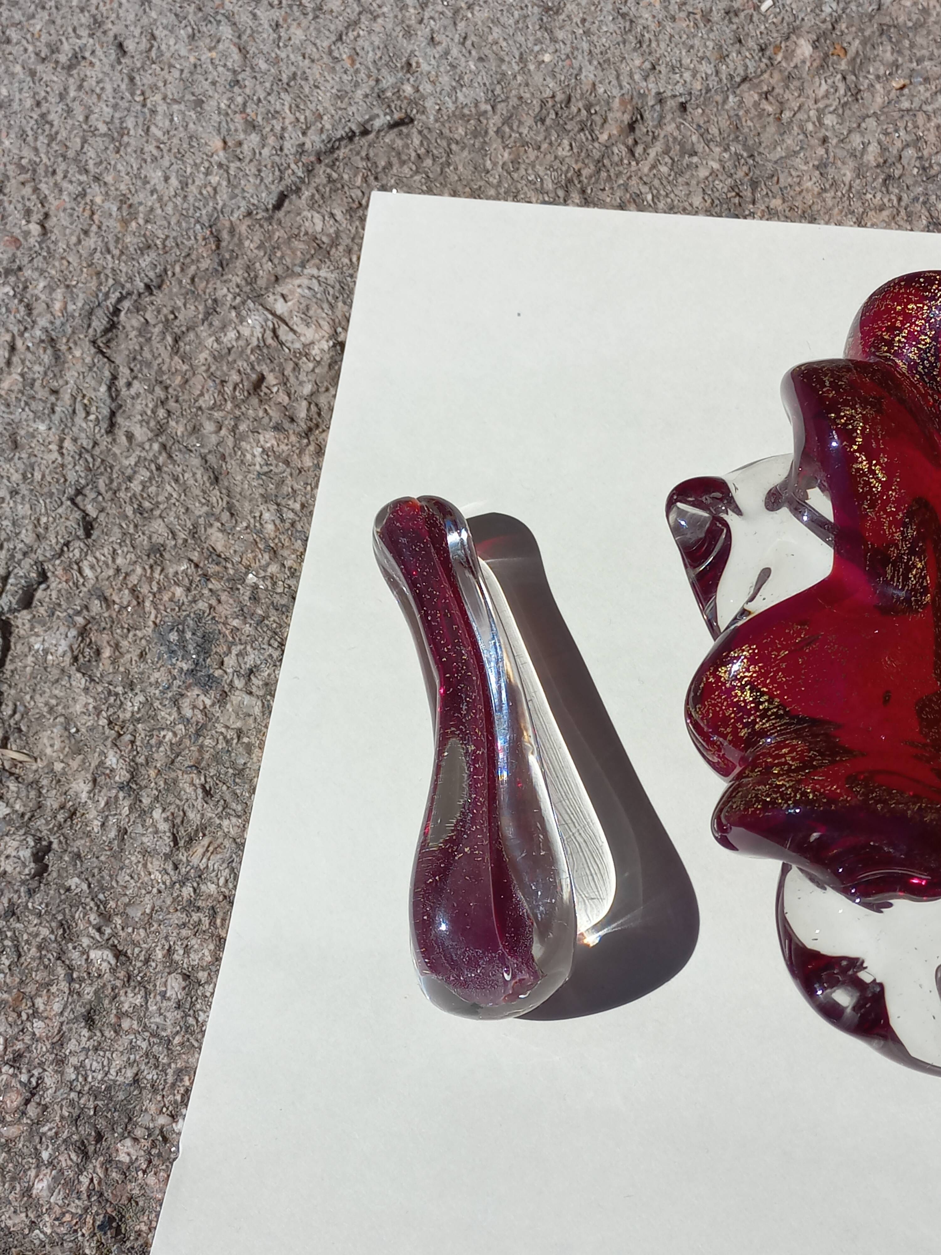 Cendrier et pilon verre et inclusions or Murano vintage