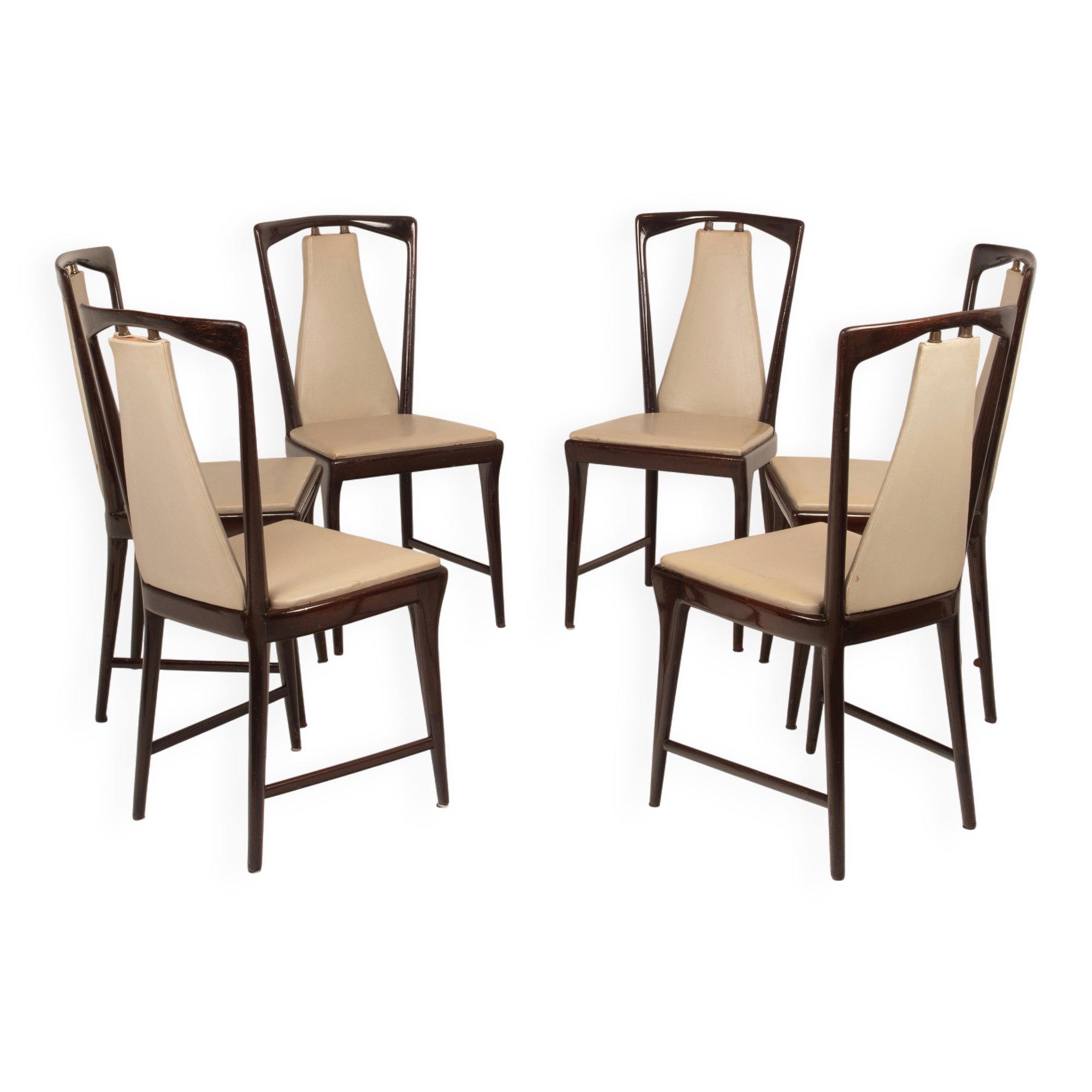 Osvaldo Borsani Mid Century Italian Mahogany Stained Dining Chairs for Arredamenti Borsani Varedo 1950