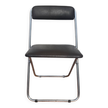Folding chair in faux leather and chrome, 1970s.