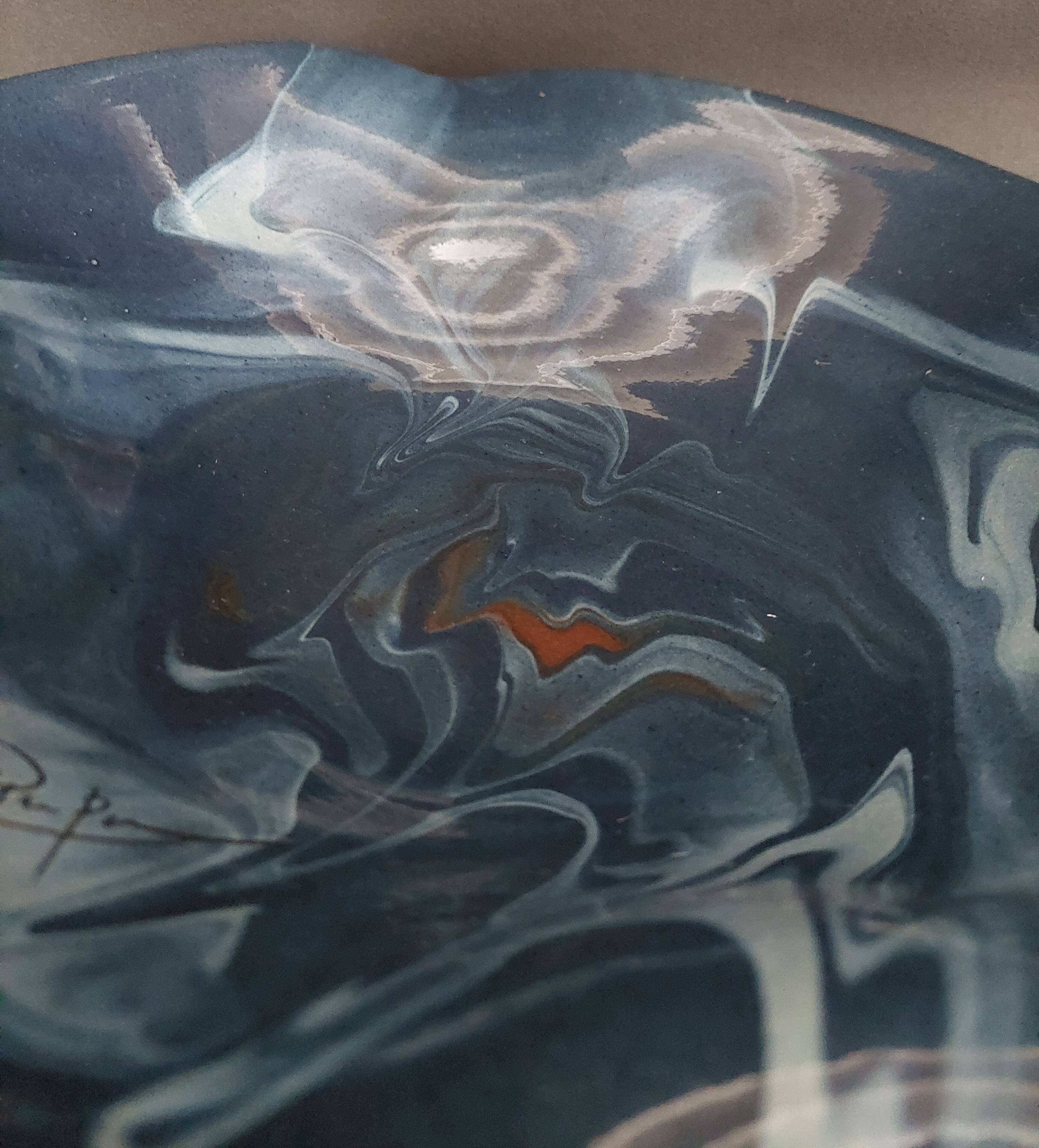 Ceramic fruit bowl in glazed terracotta signed Ceramp, 20th century