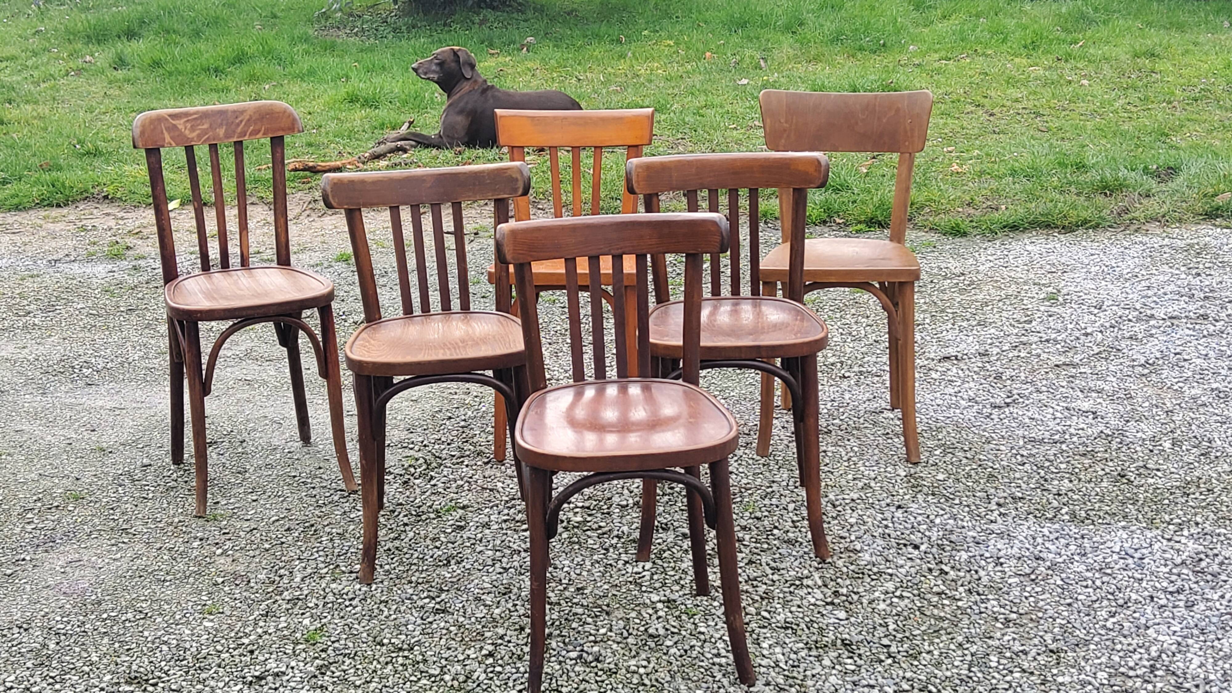 Set of 6 old bistro chairs Baumann and others