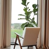 Vintage white bouclé zigzag armchair 1970