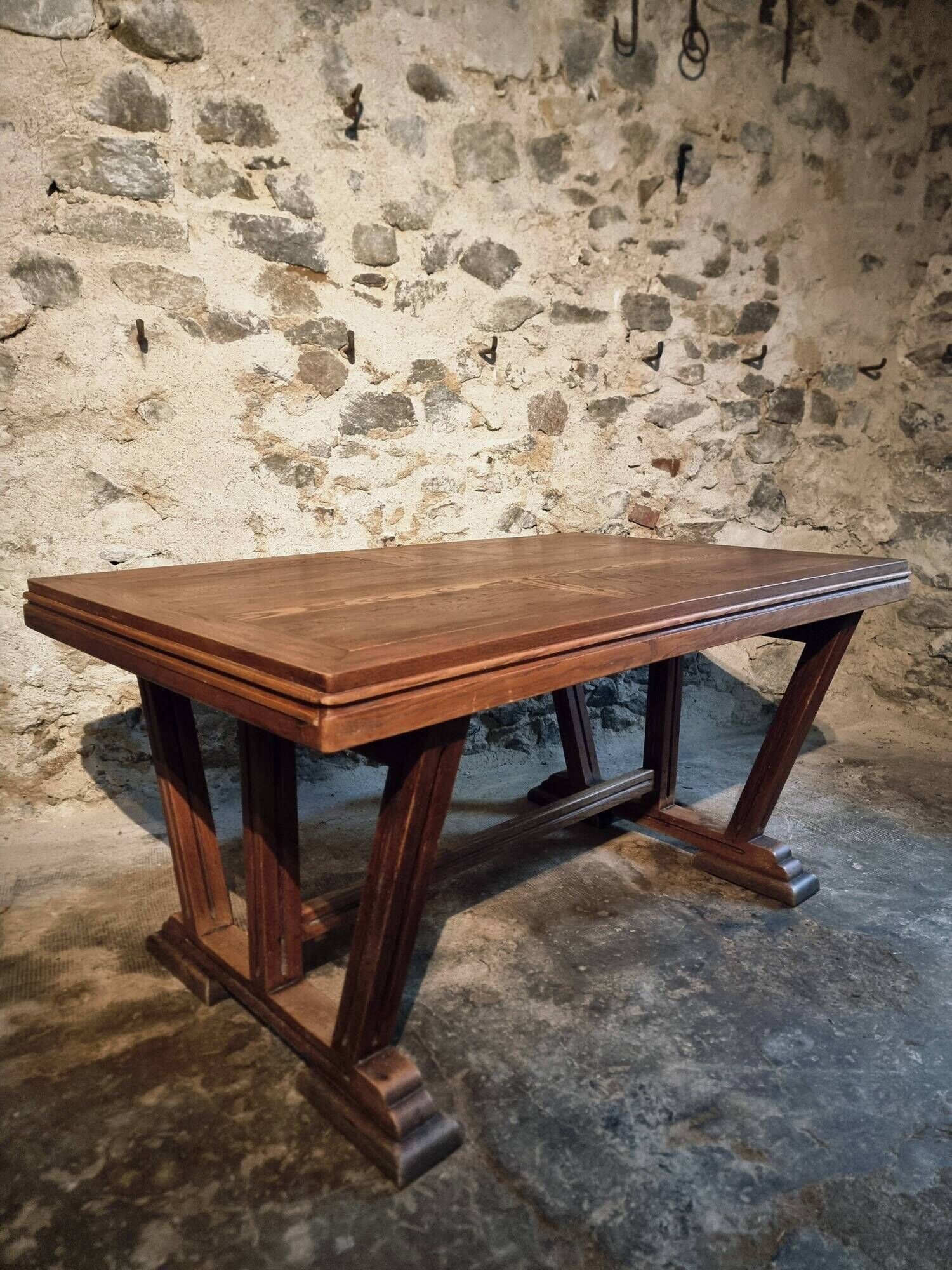 Table vintage française en chêne massif style Arts & Crafts, 1930s–1940s