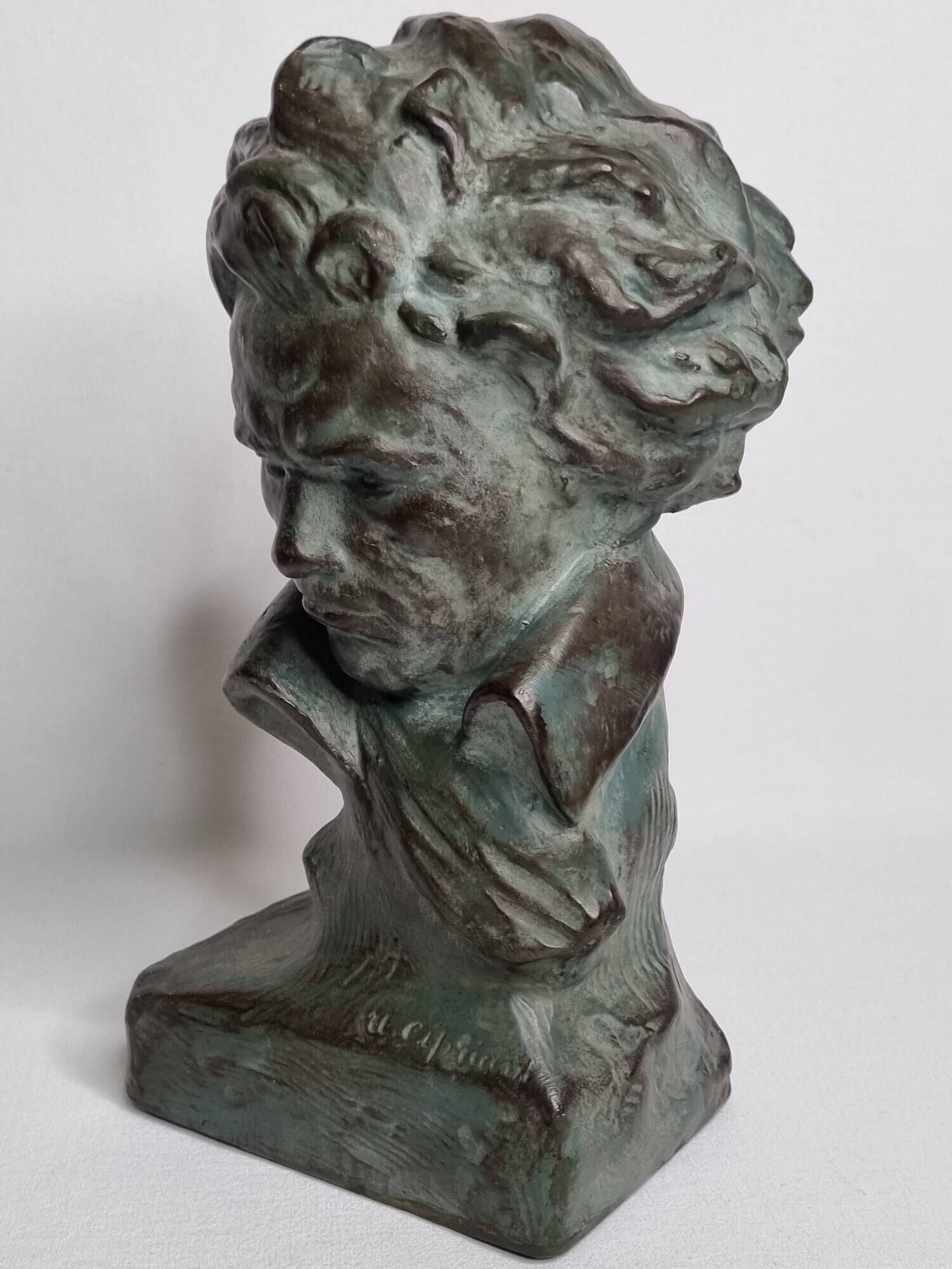 Bust of Beethoven after Cipriani in patinated plaster to resemble bronze, 27 cm