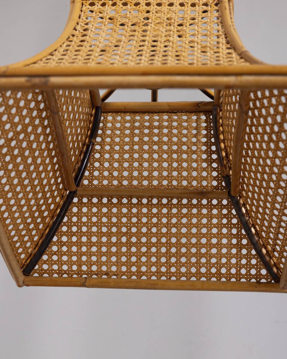 Vintage 1960s Bamboo and Straw Pendant Lamp, Italian Design