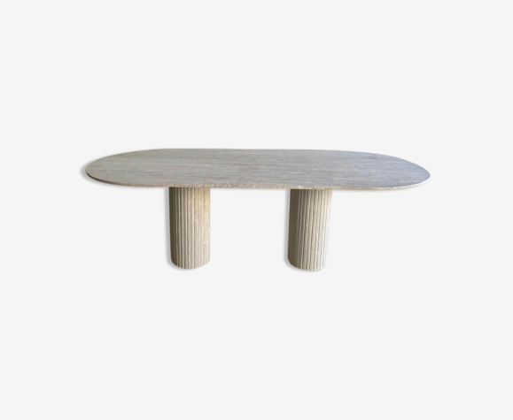 Table à manger oblongue - Olya - 160x90 - travertin naturel