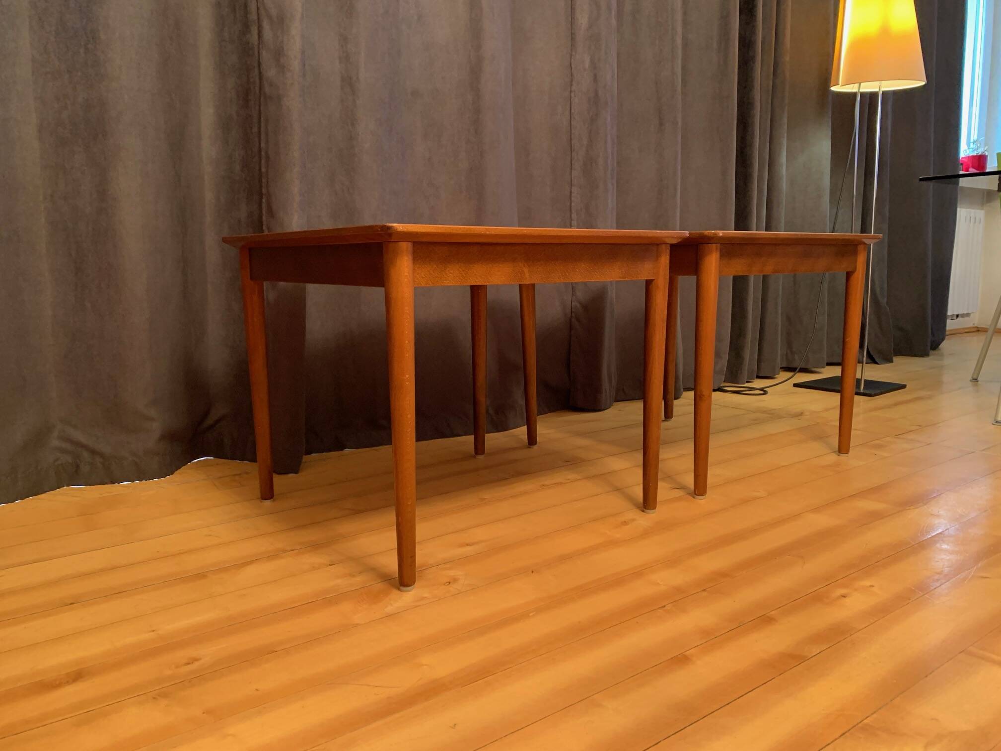 Pair of mahogany side tables, Denmark, 1950s.