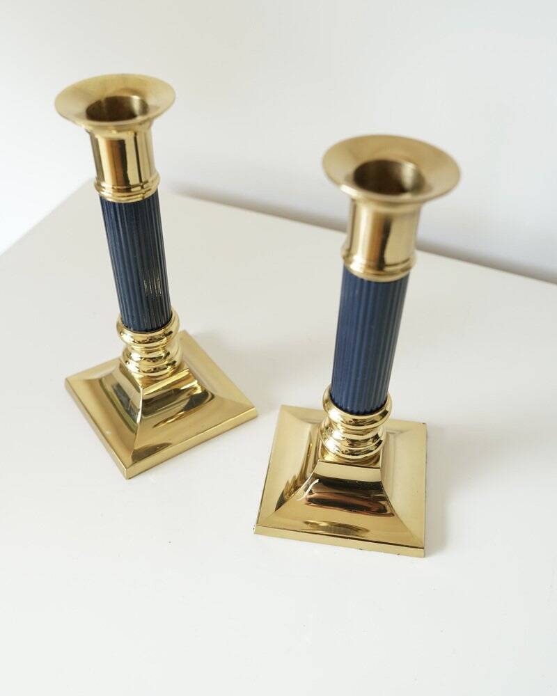 Vintage gilt brass candlesticks, 1970s, set of 2