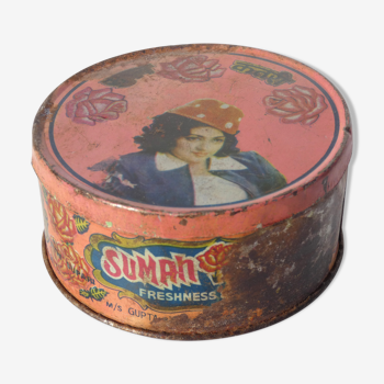 Advertising box metal round Indian Sumah Katari India