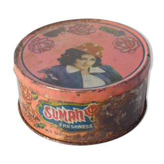 Advertising box metal round Indian Sumah Katari India