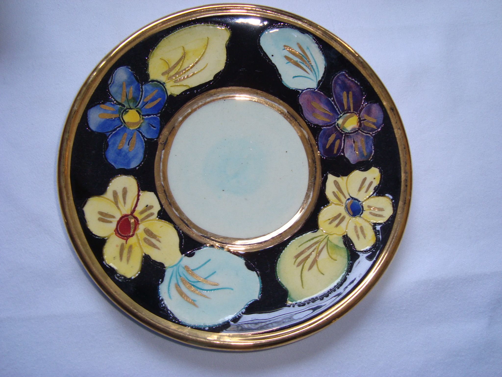 Ear Bowl + Ceramic Saucer Vallauris Flowers Edged Golden