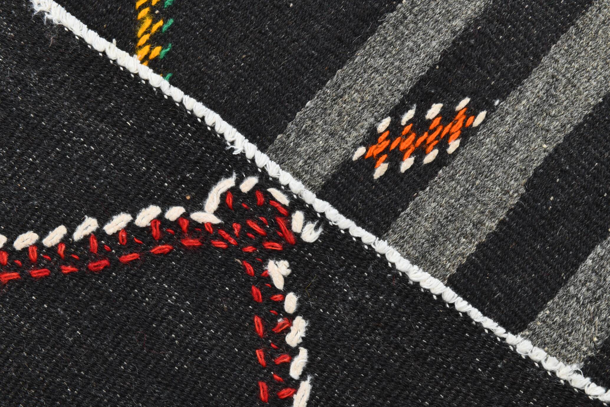 8x11 Gray & Black Striped Pattern Turkish Kilim Rug, 235x337Cm