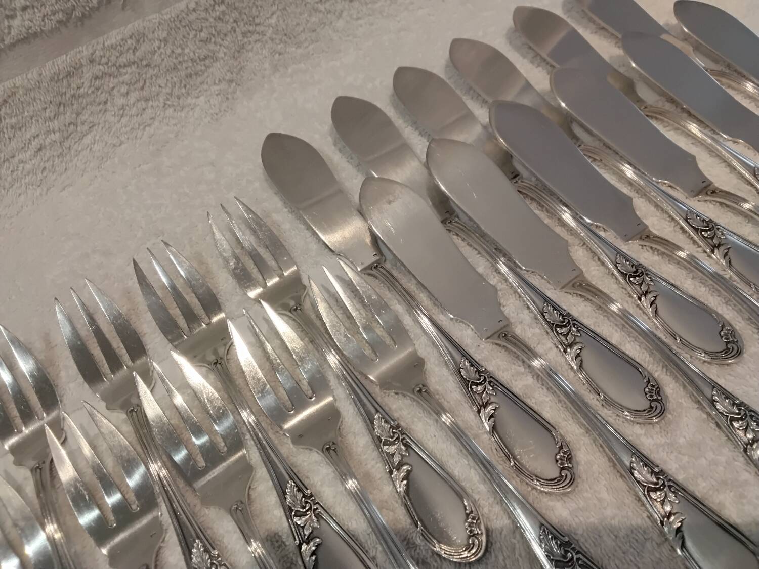 12 fish cutlery sets 24p silver metal decor ribbons rocaille