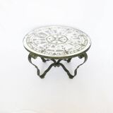 Round table from the 40s, wrought iron and églomisé glass