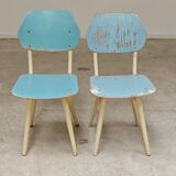 Set of 2 Czechoslovak chairs TON Bystrice Thonet White and Blue