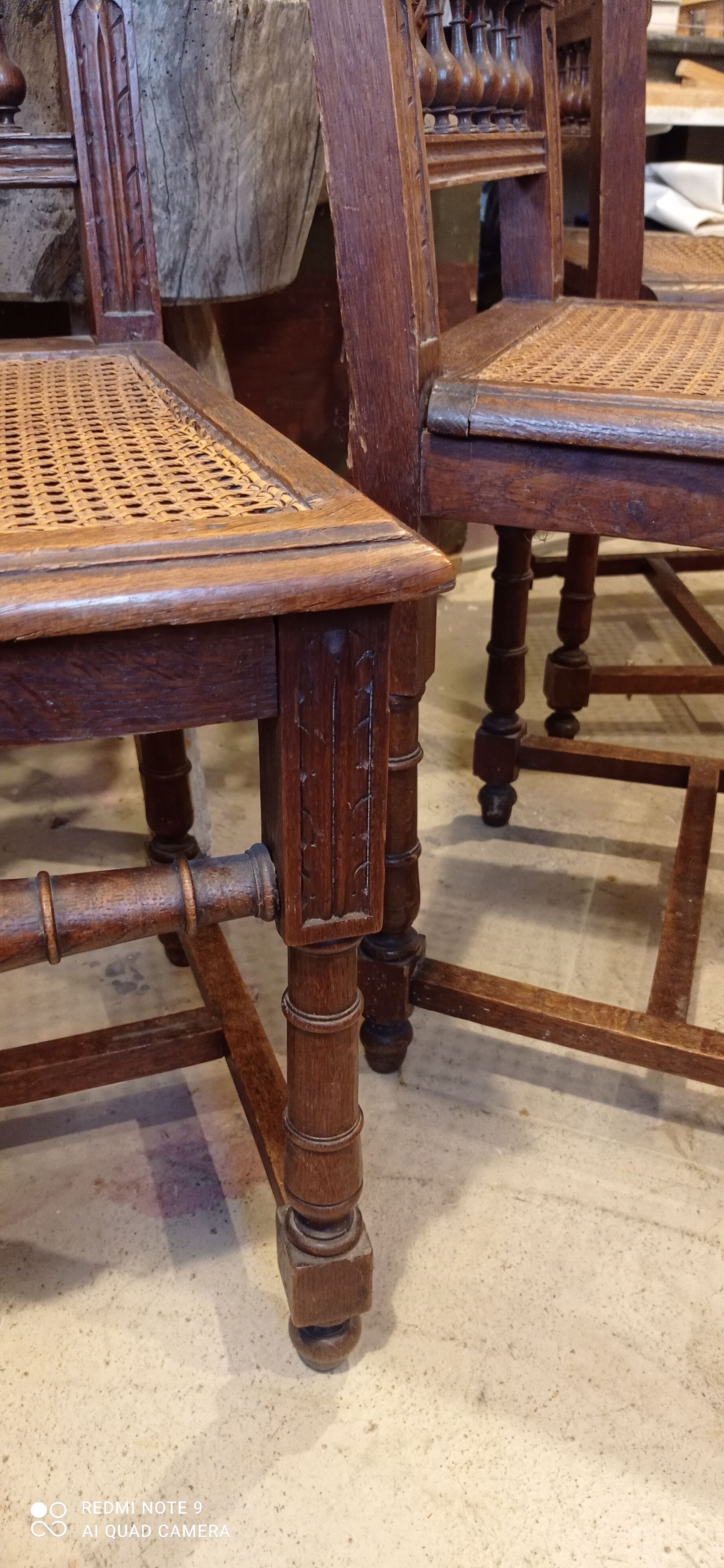 Set of 3 antique canned chairs