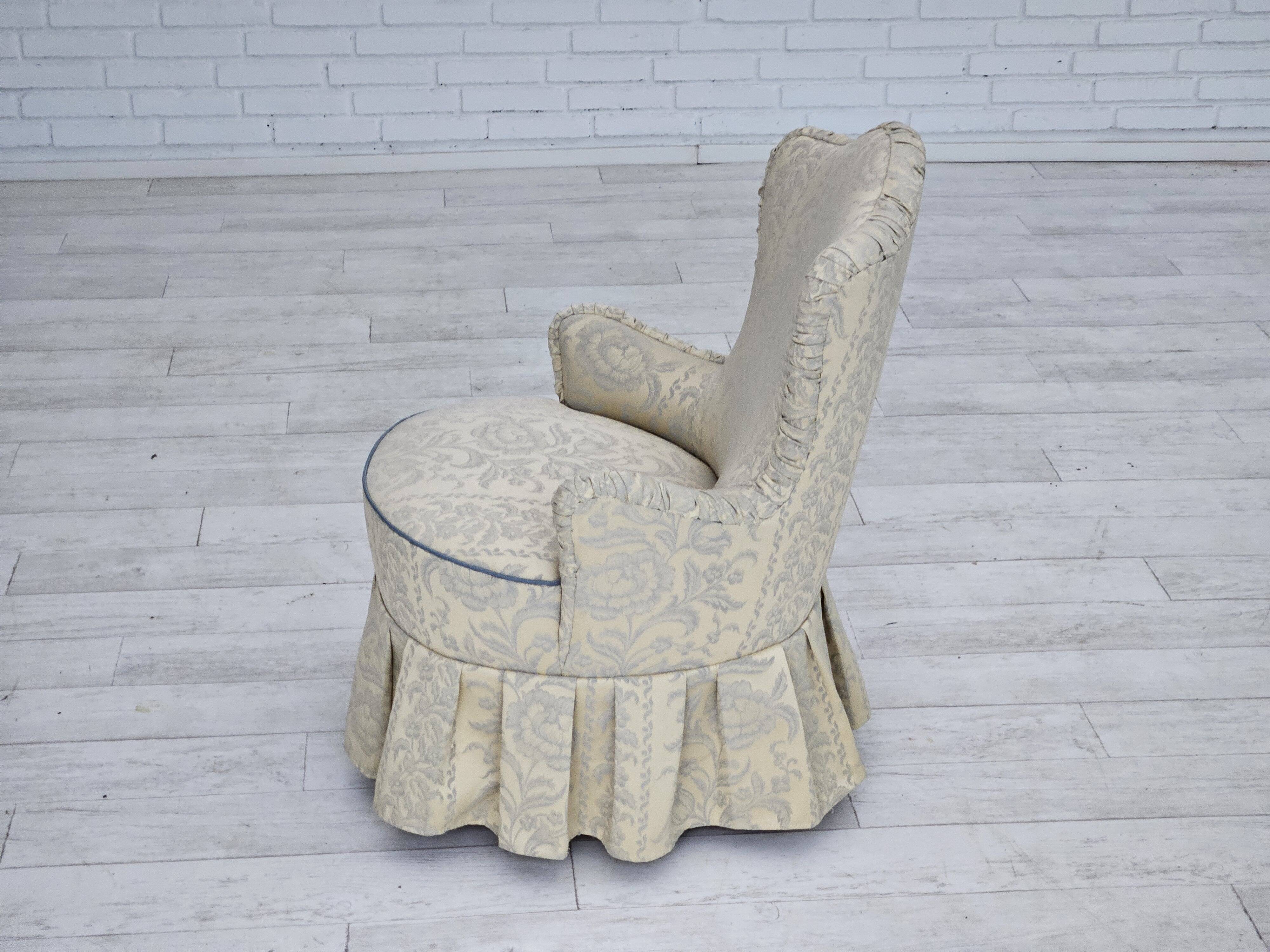 1950s, Danish armchair, reupholstered, creamy/white floral fabric.