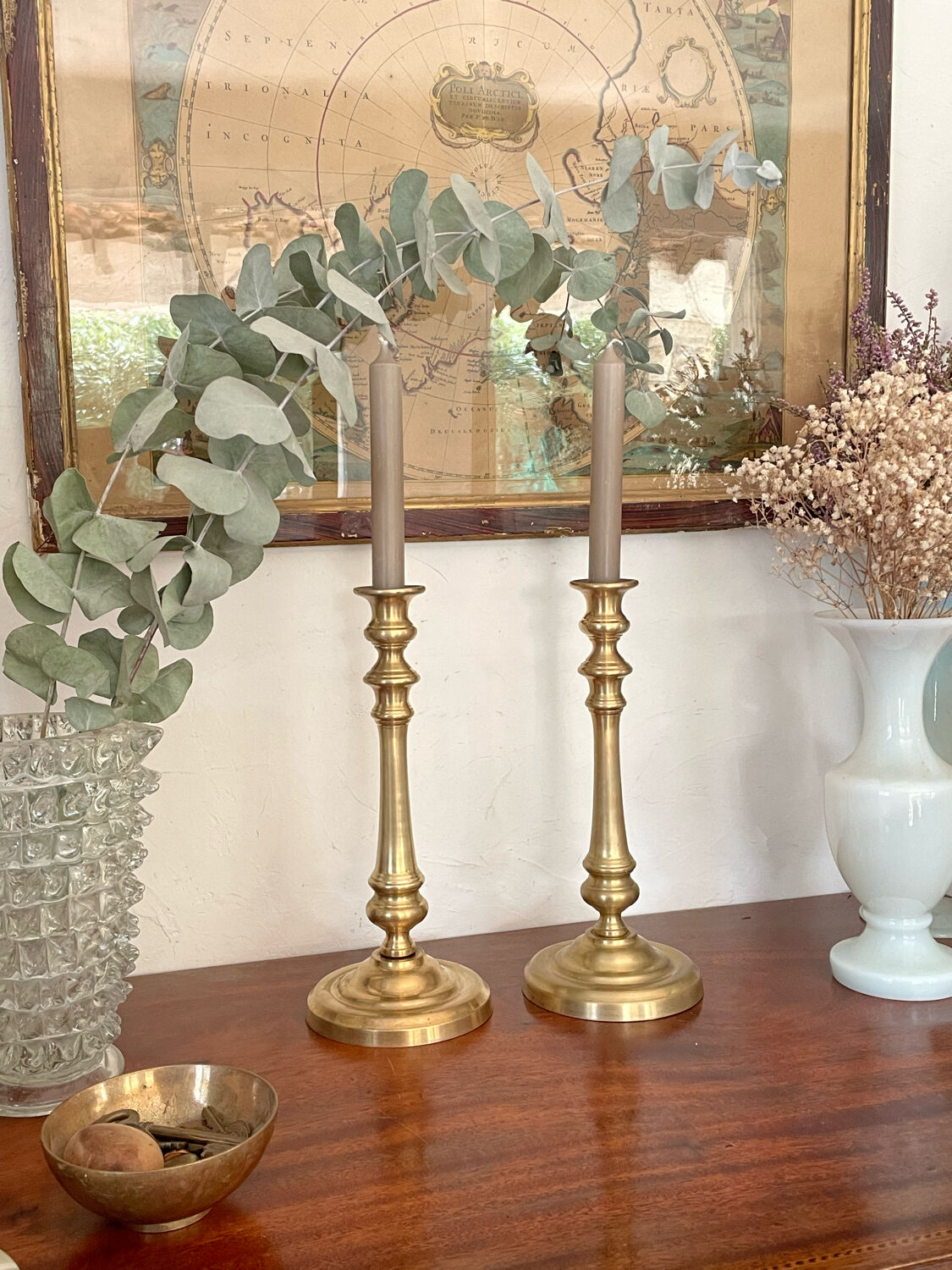 Pair of brass candle holders 28,5cm