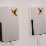 Pair of vintage metal, brass and acrylic wall lamps 1960