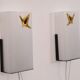 Pair of vintage metal, brass and acrylic wall lamps 1960