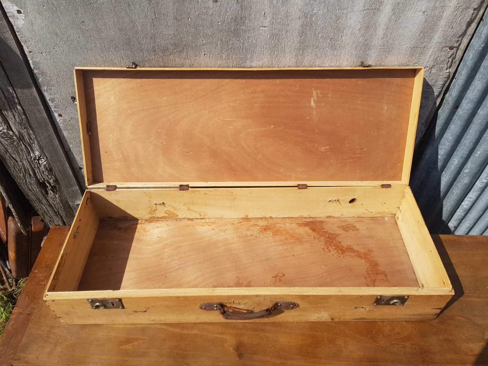 Former valise malle ad hoc wood leather anse vintage deco plate