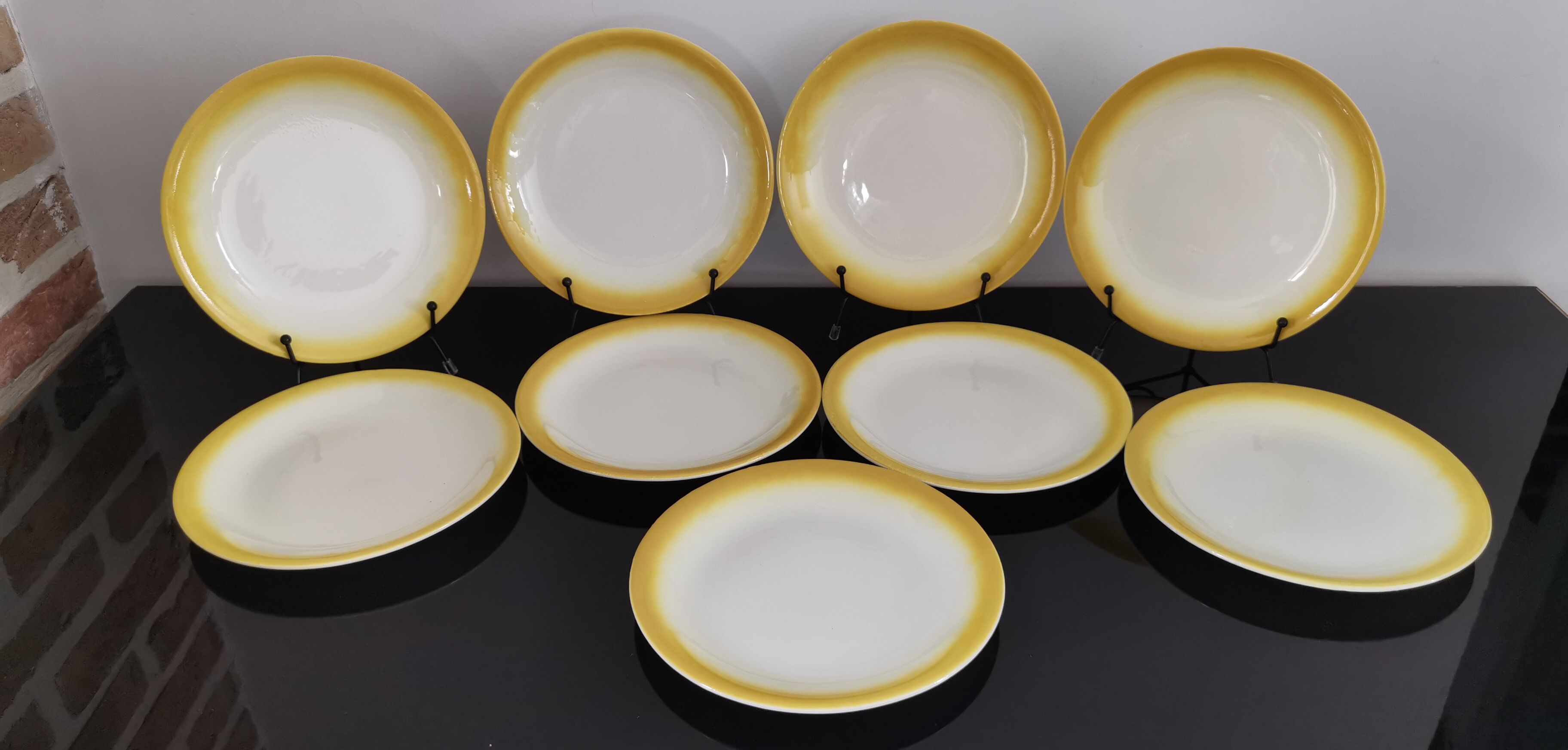 9 plates for dessert old moulin des loups vintage yellow edge