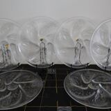 6 oyster plates and its 6 embossed glass forks, 1970s