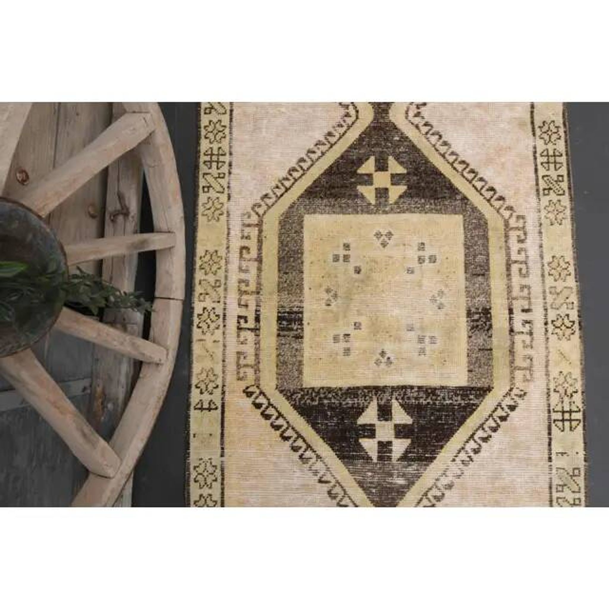 1970s Vintage Turkish Hand-Knotted Wool Cotton Beige Runner Rug  103x374