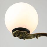 Lustre Art Déco en laiton et opaline, 1930