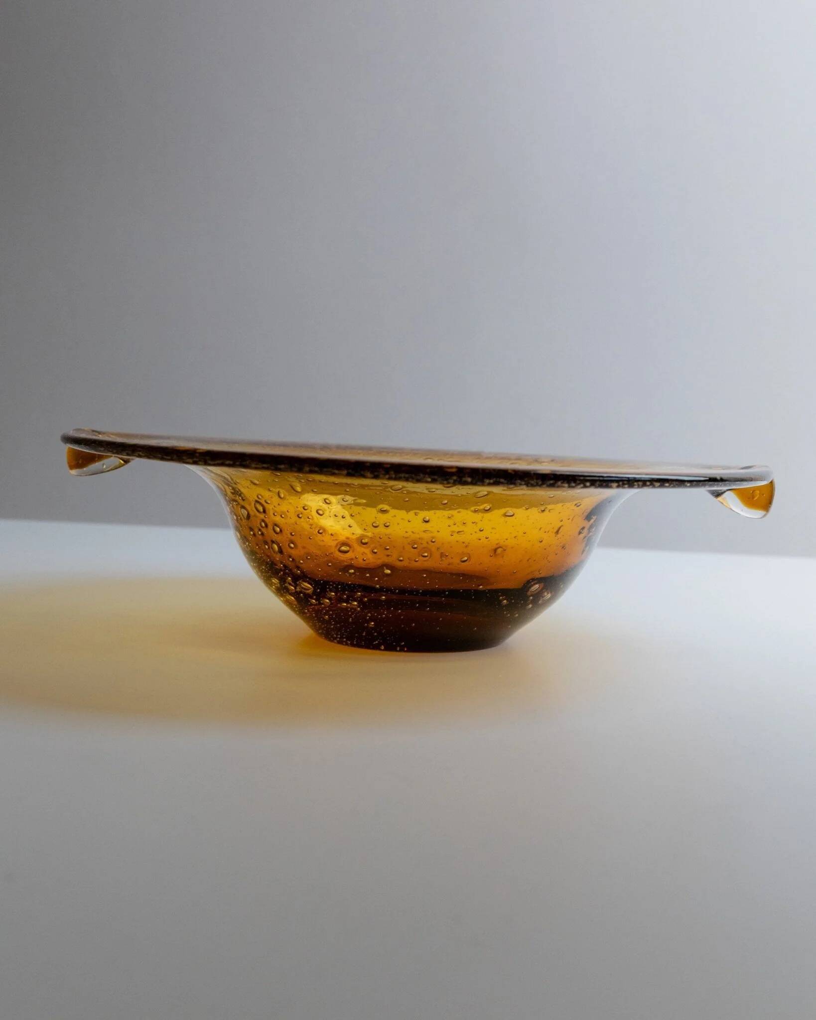 Amber Murano Glass Bowl, Large Vintage 1970s Italian Mid-Century with Bubbles