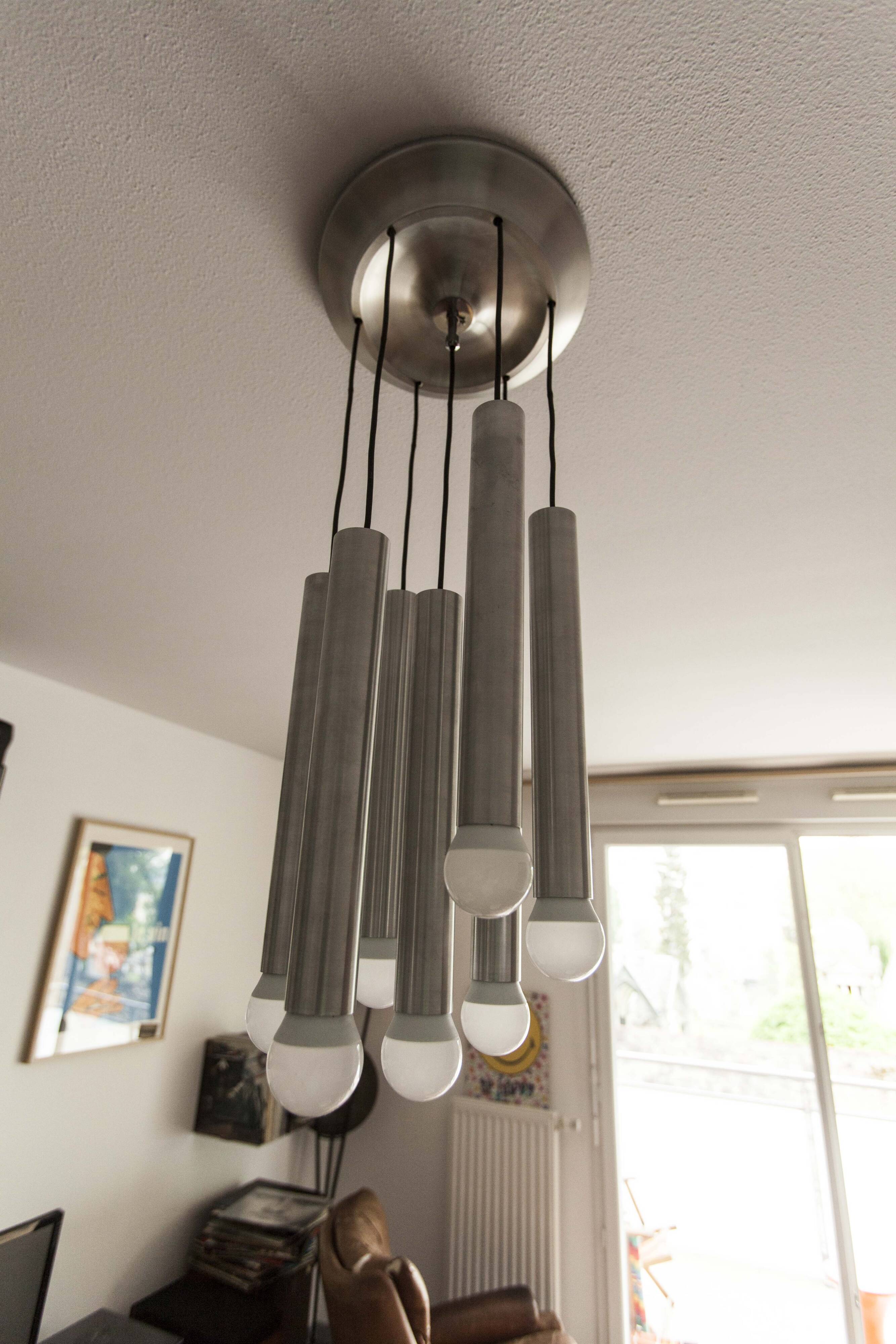 Aluminum waterfall ceiling light by Kaiser Idell / Leuchten, Germany, 1960s