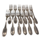 12 silver-plated metal cake forks by Ercuis silversmiths, gadrooned design, 16.1cm