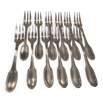 12 fourchettes à gateaux métal argenté orfèvre Ercuis godrons 16,1cm