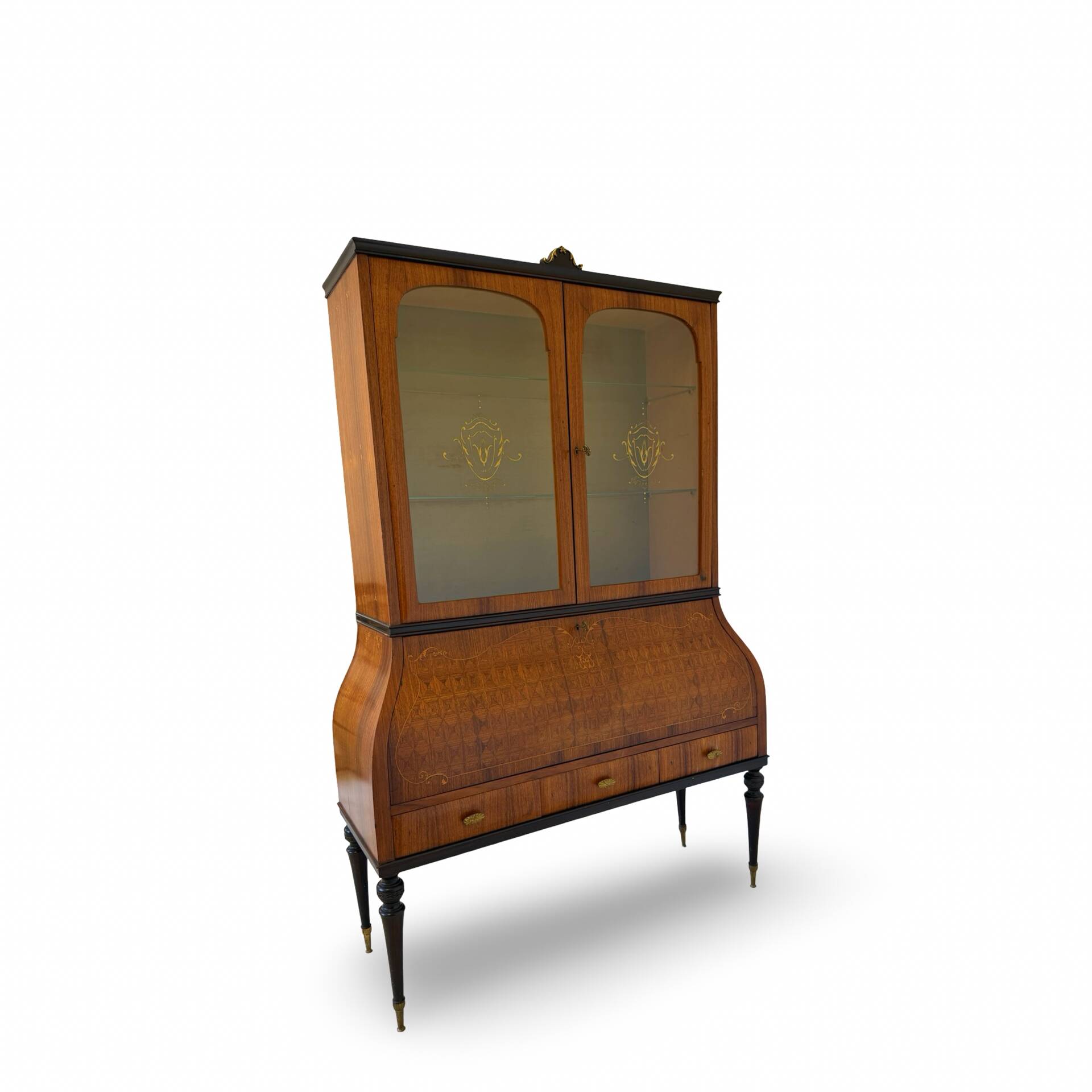 Secretary credenza in marquetry in the Italian Louis XV style from the mid-century, 1960.