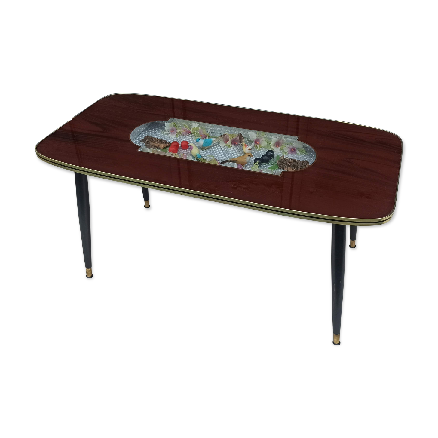 Coffee table of the 50s compass showcase bird and cherry