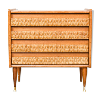 Oak & rattan commode