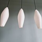 Set of 3 Scandinavian white opaline pendant lights, 1960s