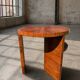 Art Deco round side table with shelf – vintage wood occasional table / bedside table