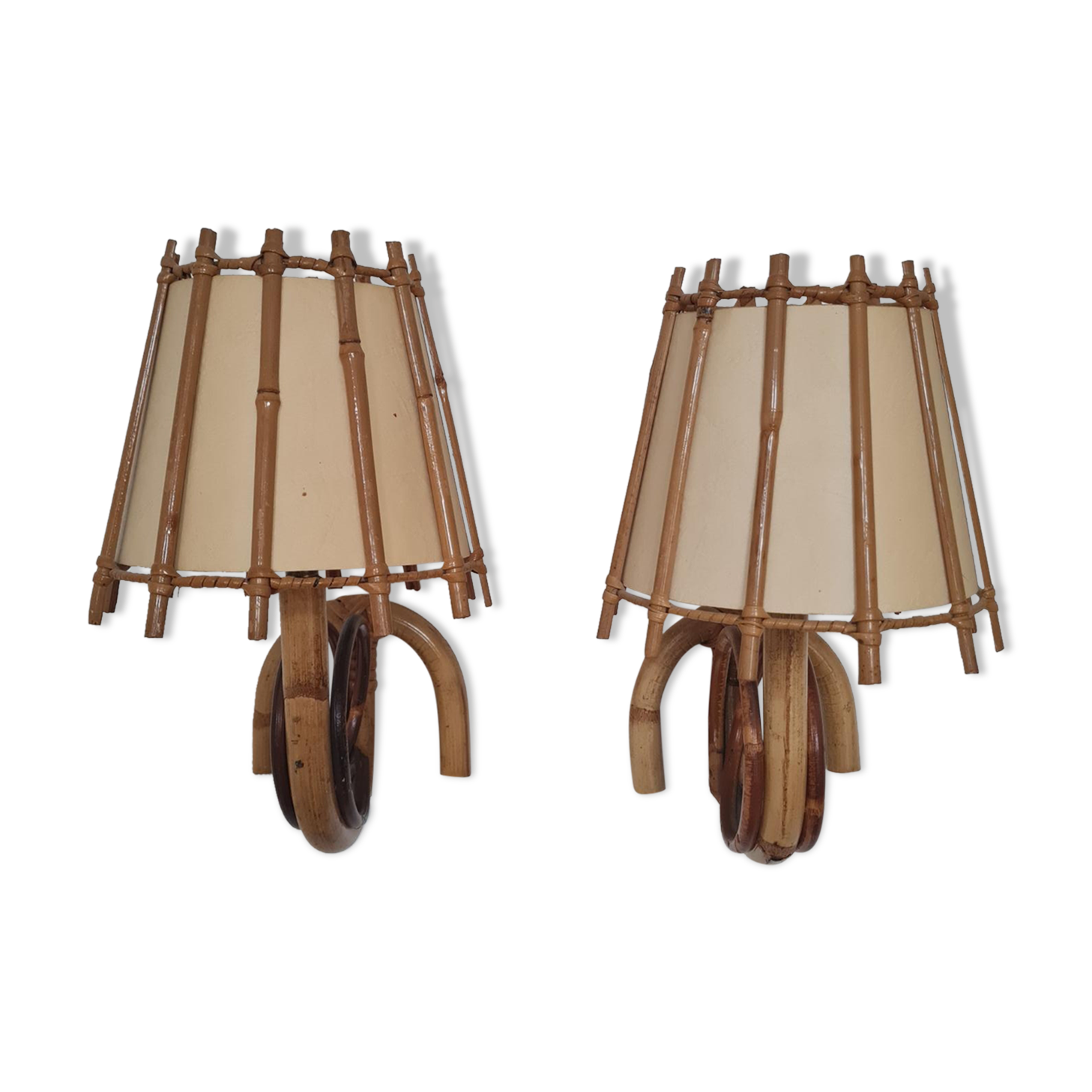 Pair of rattan wall lamps 1960