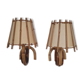 Pair of rattan wall lamps 1960
