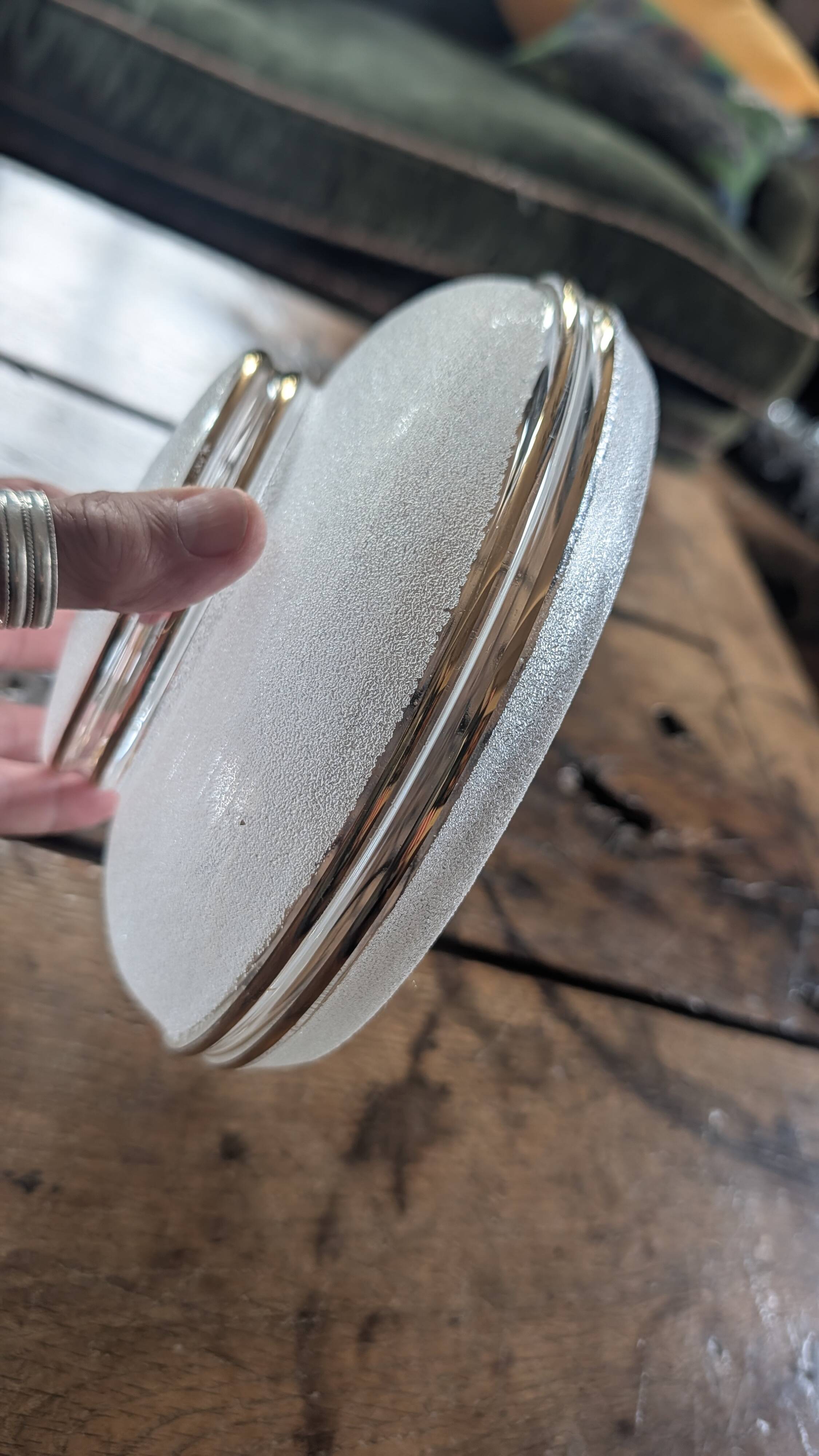 Frosted lampshade with silver trim from the 50s