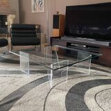 Roche Bobois coffee table. 1980. Plexiglas and glass. 100x100.