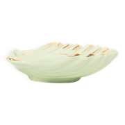 Vintage decorative plate in wood and ceramic with green shells, France, 1960s.